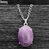 Vintage Natural Quartz Jades Amethysts Claw Pendant Necklaces Antique Silver