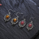 Rhodochrosite Stone 925 Silver Earrings Tiger's Eye Women