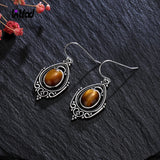 Rhodochrosite Stone 925 Silver Earrings Tiger's Eye Women