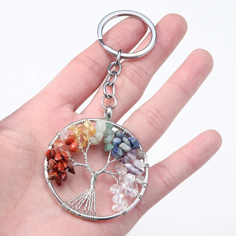 Vintage 7 Chakra Tree Of Life Keychain Silver Key Rings