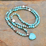 Vintage Natural Stone Beaded Bracelet with Heart-shaped Turquoise Stones Pendant