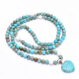 Vintage Natural Stone Beaded Bracelet with Heart-shaped Turquoise Stones Pendant