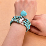Vintage Natural Stone Beaded Bracelet with Heart-shaped Turquoise Stones Pendant