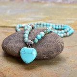Vintage Natural Stone Beaded Bracelet with Heart-shaped Turquoise Stones Pendant