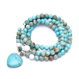 Vintage Natural Stone Beaded Bracelet with Heart-shaped Turquoise Stones Pendant