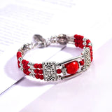 Vintage Natural Stone Bohemian Bracelet For Women Jewelry Round Beads Carved