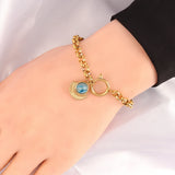Vintage Turquoise Stone Bracelet Stainless Steel Cuban Chain Women Jewelry