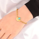 Vintage Turquoise Stone Bracelet Stainless Steel Cuban Chain Women Jewelry