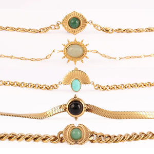 Vintage Turquoise Stone Bracelet Stainless Steel Cuban Chain Women Jewelry