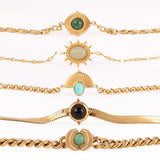 Vintage Turquoise Stone Bracelet Stainless Steel Cuban Chain Women Jewelry