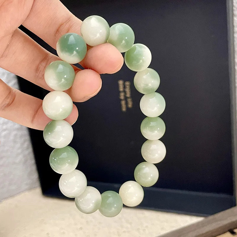Vintage Natural Stone Bracelets Green Bead Charm Chain Boho Jewelry Gift