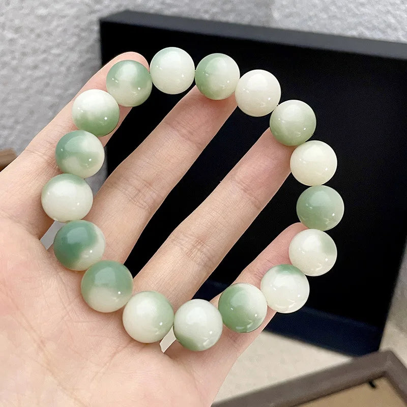 Vintage Natural Stone Bracelets Green Bead Charm Chain Boho Jewelry Gift