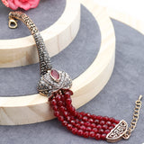 Vintage Natural Stone Charm Bracelet Antique Cuff&Bead Flower Wedding Jewelry