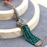 Vintage Natural Stone Charm Bracelet Antique Cuff&Bead Flower Wedding Jewelry