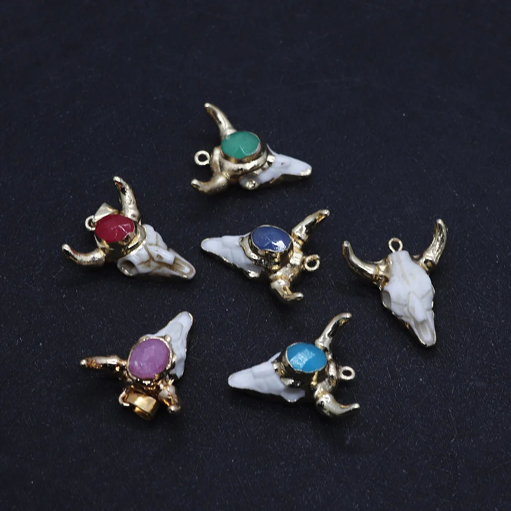 Vintage Stone Cow Skull Charm Pendant for Jewelry Making