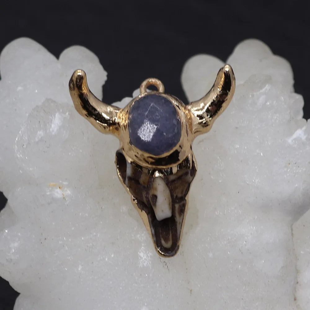 Vintage Stone Cow Skull Charm Pendant for Jewelry Making