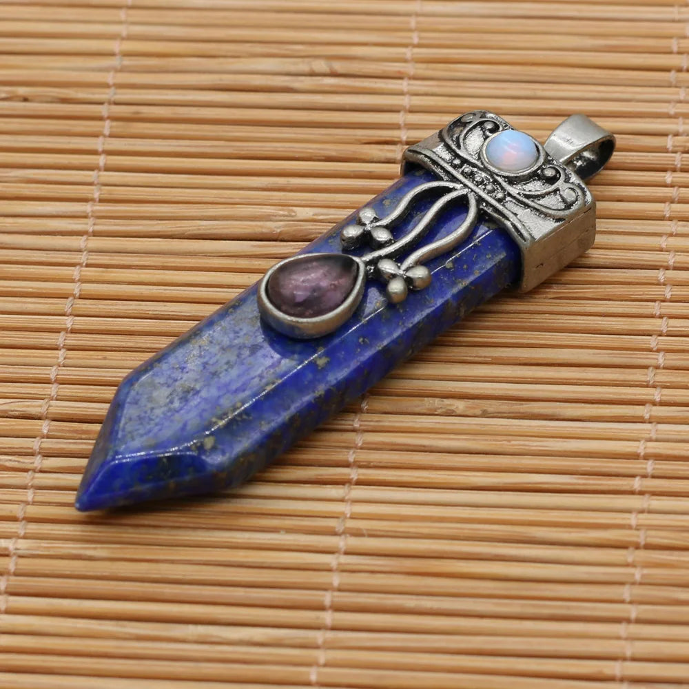 Vintage Natural Stone Pendant Sword Crystal Charms Accessories