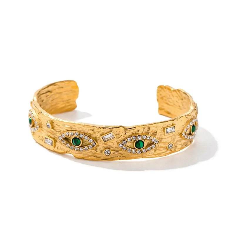 Vintage Stone Charm Eye Cuff Bracelet Bangle for Women