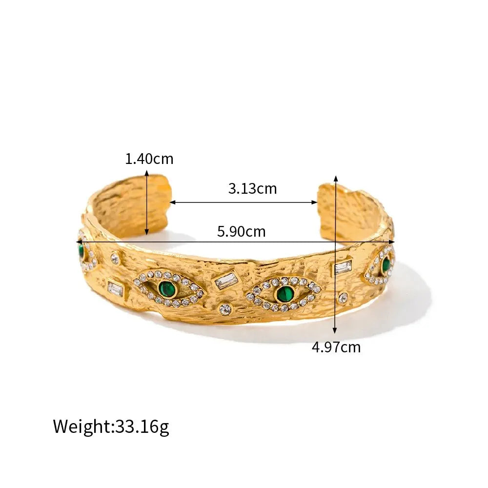 Vintage Stone Charm Eye Cuff Bracelet Bangle for Women