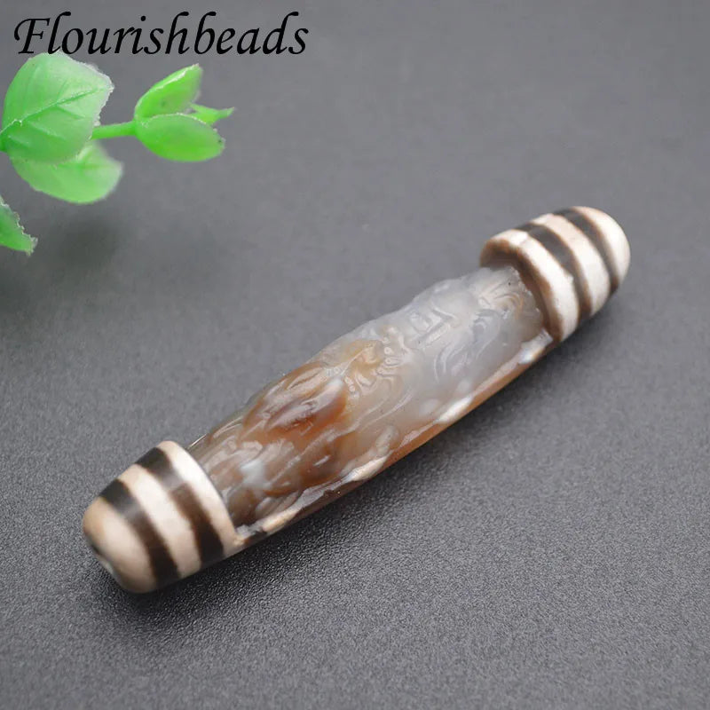 Vintage Natural Stone Tibetan Dzi Agates Stone Carved Dragon Head Pendant