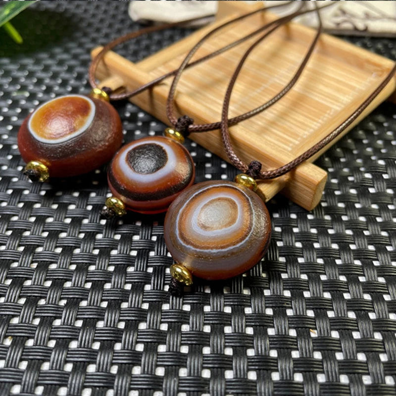 Vintage Natural Tibetan Agates Dzi Pendant Necklace