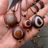 Vintage Natural Tibetan Agates Dzi Pendant Necklace