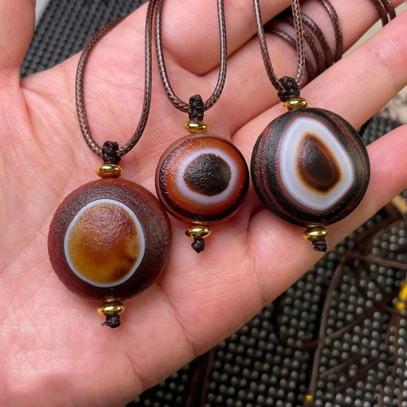 Vintage Natural Tibetan Agates Dzi Pendant Necklace