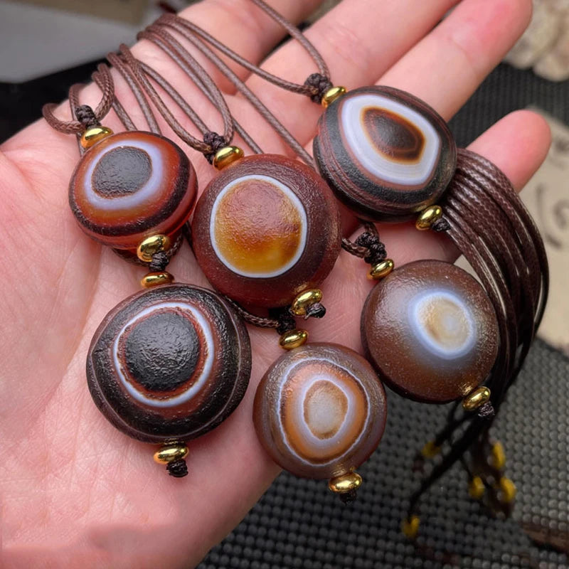 Vintage Natural Tibetan Agates Dzi Pendant Necklace