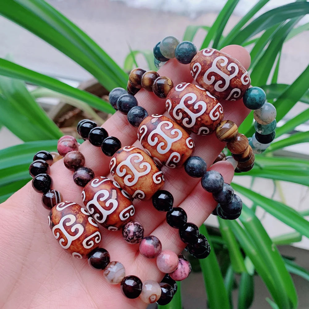 Vintage Natural Tibetan Dzi Agates Bracelets for Couples