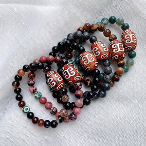 Vintage Natural Tibetan Dzi Agates Bracelets for Couples