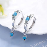 Vintage Natural Turquoise Hoop Earrings 925 Silver Needle Earring