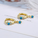 Vintage Natural Turquoise Hoop Earrings 925 Silver Needle Earring