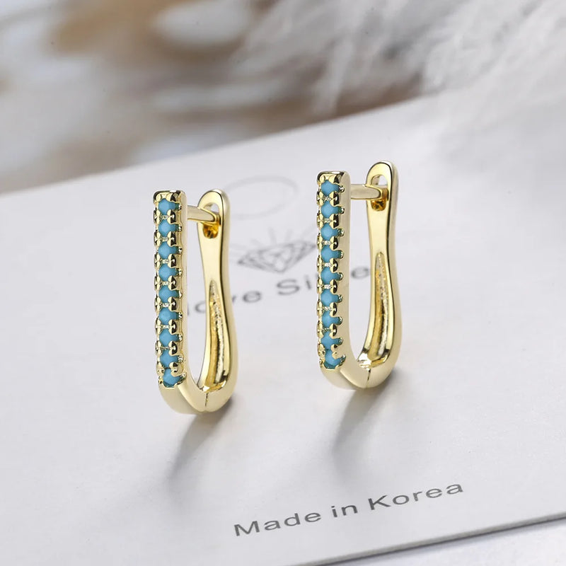 Vintage Turquoise Hoop Earrings 925 Silver Women's Ear Jewelry