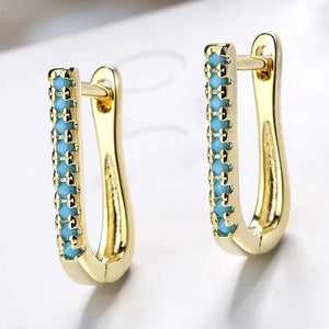 Vintage Turquoise Hoop Earrings 925 Silver Women's Ear Jewelry
