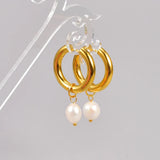 Vintage Nature Pearl Hoop Earrings Stainless Steel WaterProof Women Jewelry