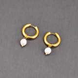 Vintage Nature Pearl Hoop Earrings Stainless Steel WaterProof Women Jewelry