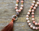 Vintage 8MM Frosted Natural Stones Tassel Necklace Women