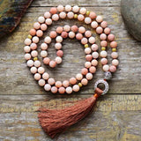 Vintage 8MM Frosted Natural Stones Tassel Necklace Women