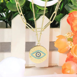 Vintage Double Choker Eyes Pattern Silver Chain Necklace Collar