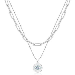 Vintage Double Choker Eyes Pattern Silver Chain Necklace Collar
