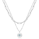 Vintage Double Choker Eyes Pattern Silver Chain Necklace Collar