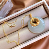 Vintage Chinese Style Sterling Silver Gilded Jade Necklace Pisces Princess
