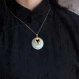 Vintage Chinese Style Sterling Silver Gilded Jade Necklace Pisces Princess