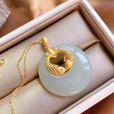 Vintage Chinese Style Sterling Silver Gilded Jade Necklace Pisces Princess