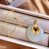 Vintage Chinese Style Sterling Silver Gilded Jade Necklace Pisces Princess