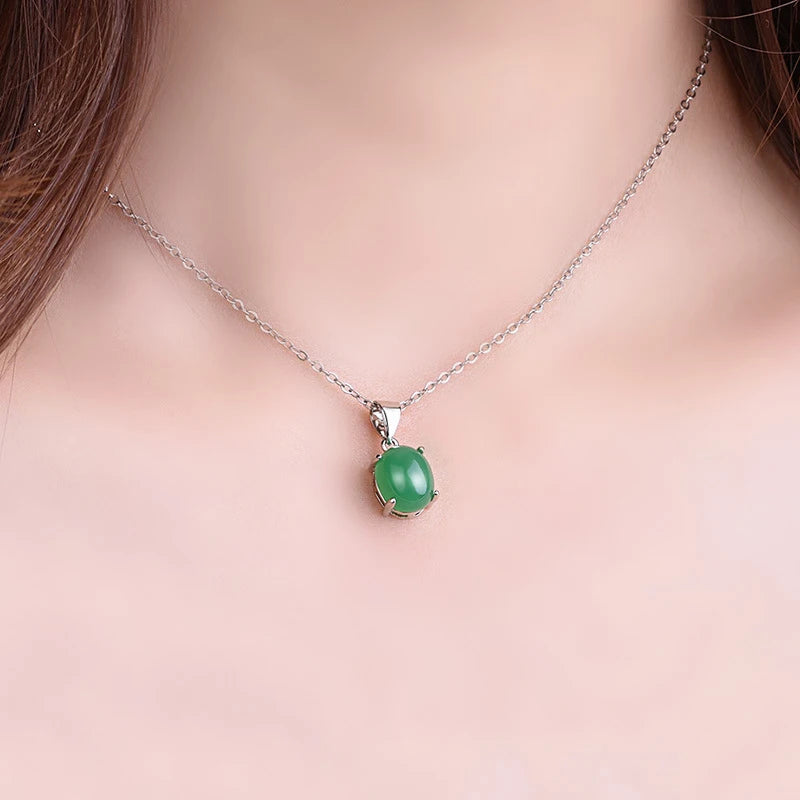 Vintage Oval Ruby Gemstone Pendant 925 Silver Necklace