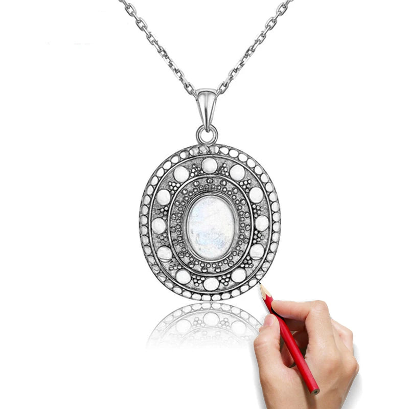 Vintage S925 Silver Moonstone Pendant Necklace For Women Classic Jewelry