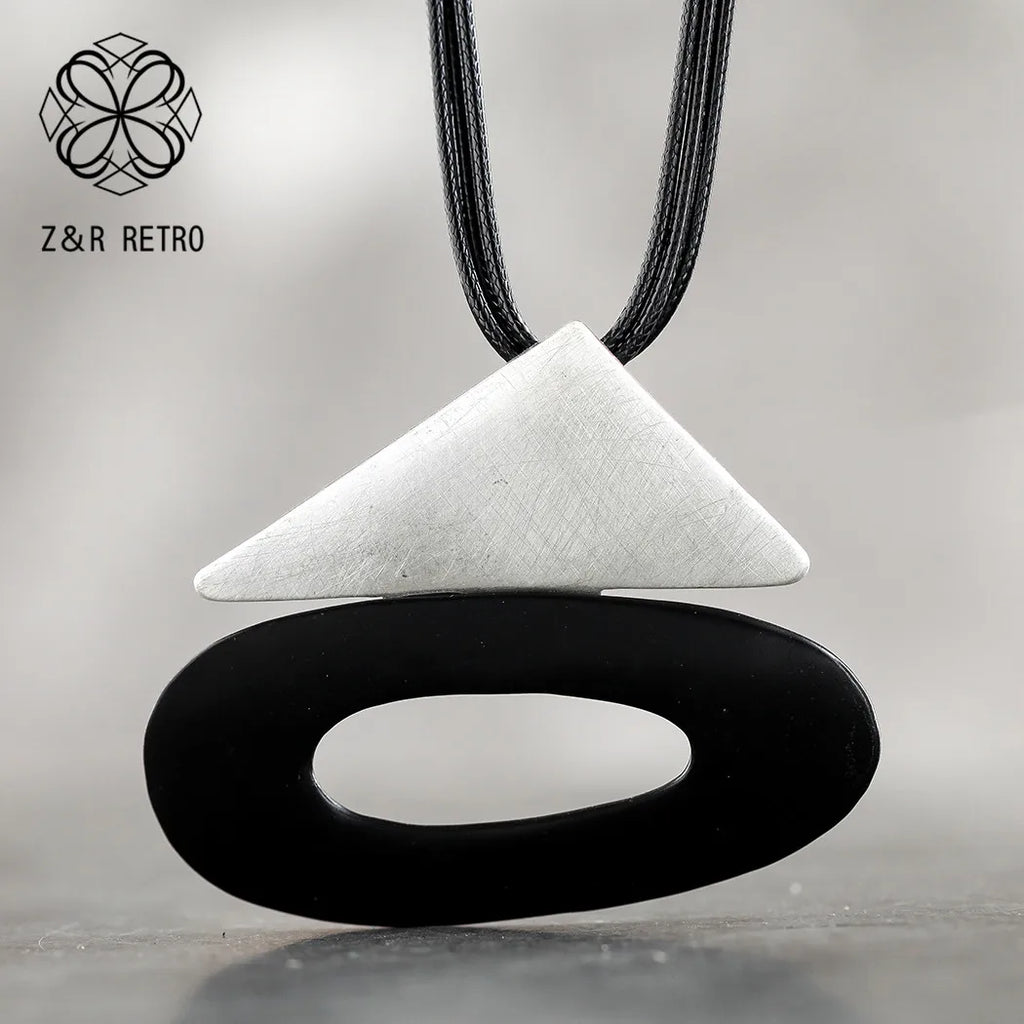 Vintage Geometric Suspension Necklace Big Chain Pendant
