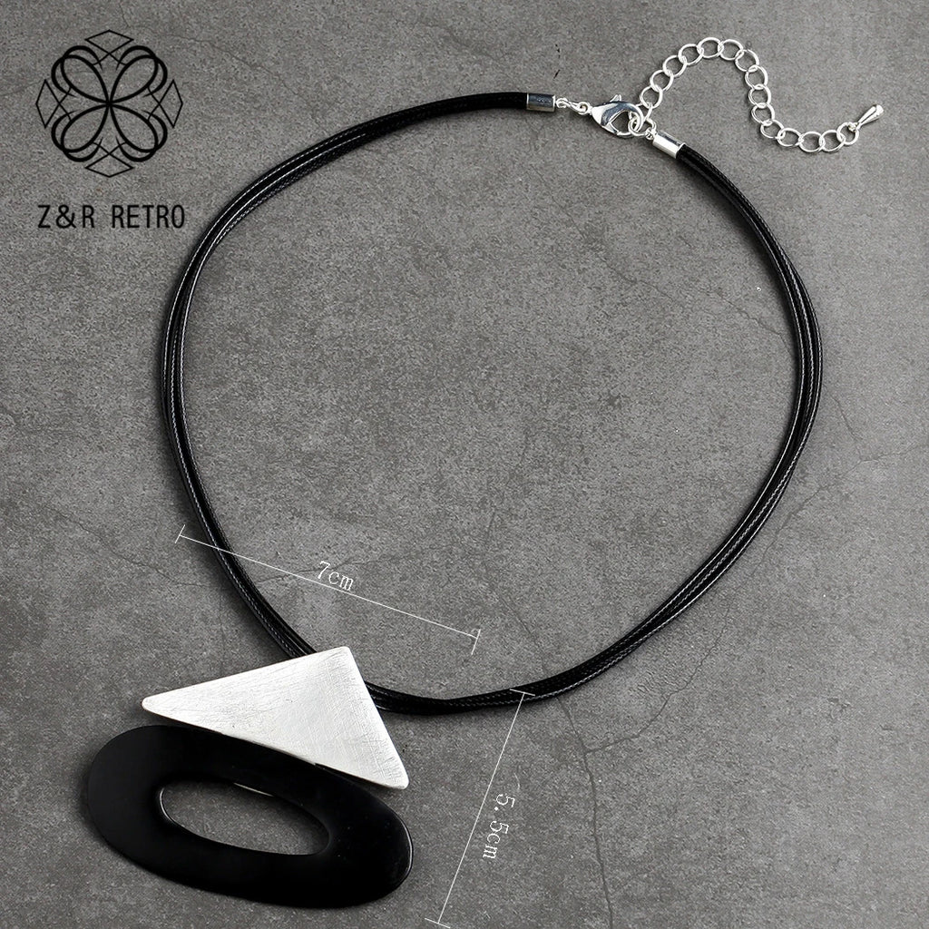 Vintage Geometric Suspension Necklace Big Chain Pendant