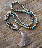 Vintage Amazonite Tibetan Charm Tassel Necklace Women Beaded Necklaces